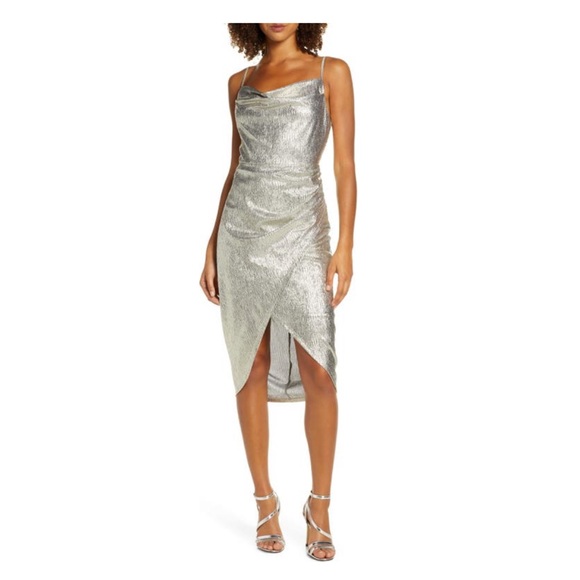 EVER NEW Metallic Cowl-Neck Slipdress - Picture 1 of 7